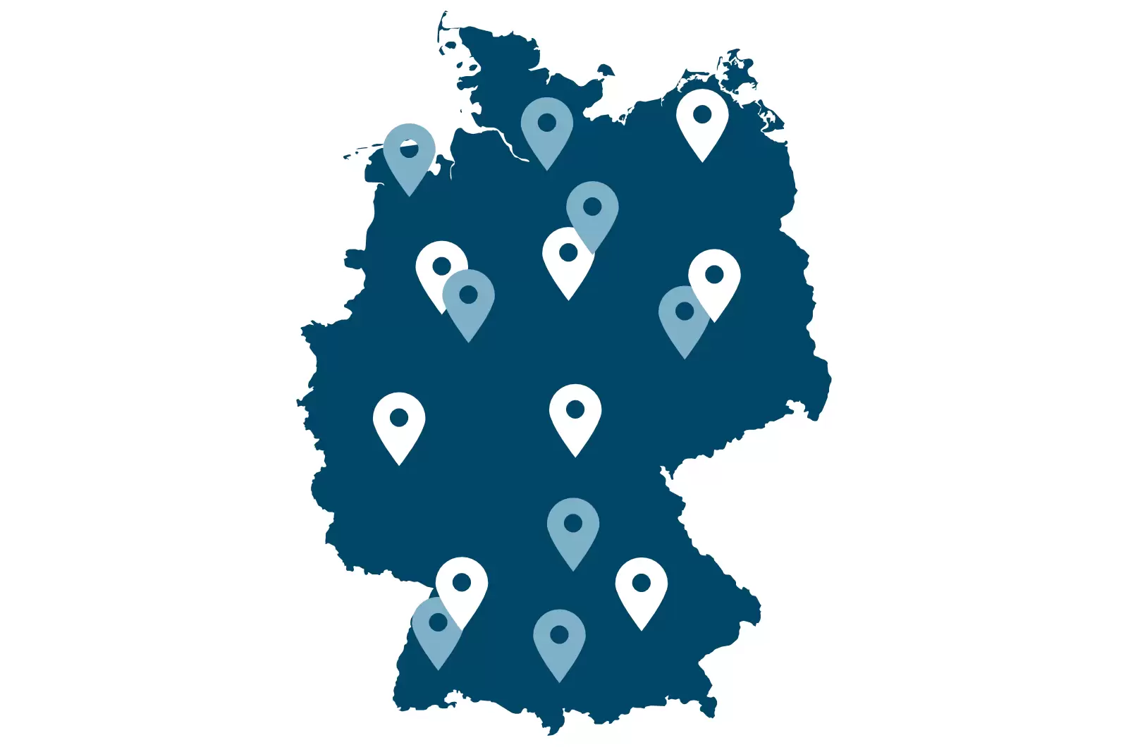 Deutschlandkarte mit standortmarkierenden Stecknadeln